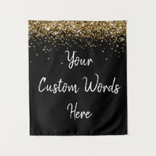 Custom Black White Gold Birthday Party Photo Booth Tapestry