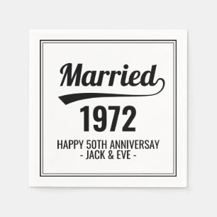 Custom Black & White Golden 50th Anniversary Year Napkins