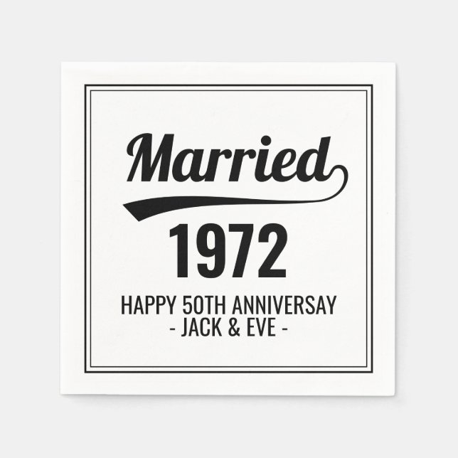 Custom Black & White Golden 50th Anniversary Year Napkins (Front)