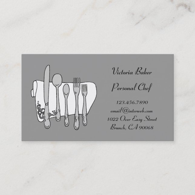 Custom Black White Gray Chef Business Card (Front)