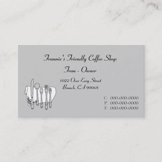 Custom Black White Gray Silverware Business Card (Front)
