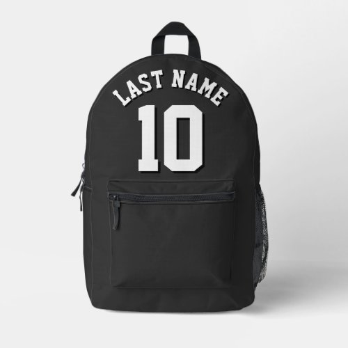 Custom Black White Last Name Sports Jersey Number Printed Backpack