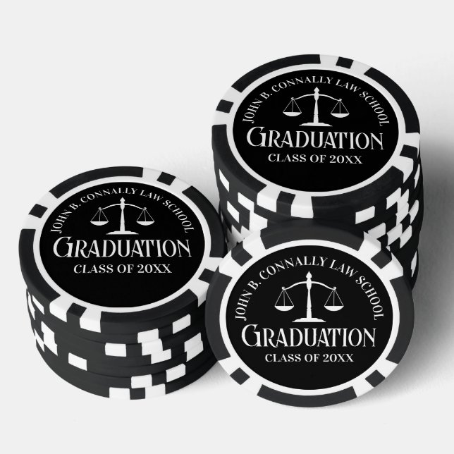 Custom Black White Law School Graduation Party Poker Chips (Stack)