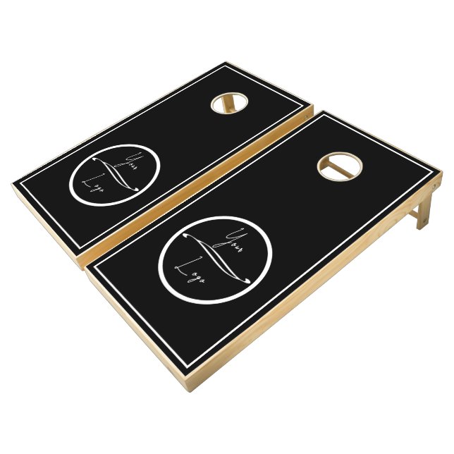 Custom Black & White  Logo   Cornhole Set (Angled)