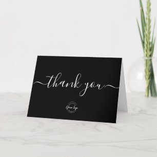 Custom Black white logo simple business customer Letterpress Thank You Card