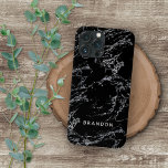 Custom Black White Marble Stone Stripes Pattern iPhone 12 Pro Max Case<br><div class="desc">Contemporary white marble stripes texture stripes pattern on black. With room to customize with name, monogram or initials of your choice. Beautiful, modern and cool cover for the trend-savvy and art-loving hip trendsetter, artsy motif lover who wants to protect their phone from dust and dirt, wear and tear. This design...</div>
