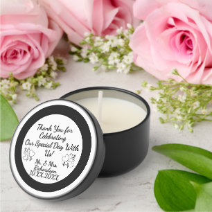 Custom Black & White Mini Tin Candle Wedding Guest Favors