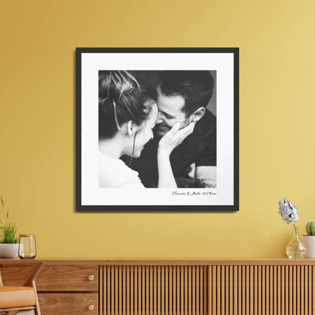 Custom Black White Minimalist Couple Photo Wedding Framed Art (Living Room)