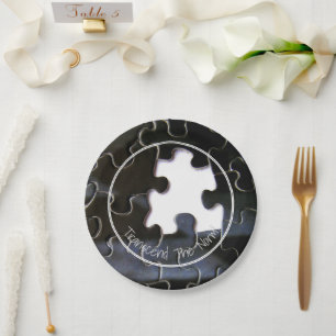 Custom Black White Missing Puzzle Piece Photo Paper Plates