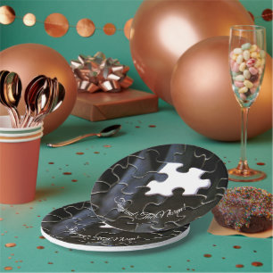 Custom Black White Missing Puzzle Piece Photo Paper Plates