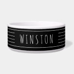 Custom Black White Modern Farmhouse Cat Dog<br><div class="desc">Custom black and white minimal modern farmhouse style thin multiple stripe pet food or water bowl with your cat or dog name printed on the side. Use the advanced template editor to change font,  background or stripe colors to match your decor or favorite colors.</div>