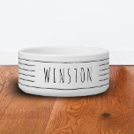 Custom Black White Modern Farmhouse Cat Dog  Bowl<br><div class="desc">Custom black and white modern minimal farmhouse style thin multiple stripe pet food or water bowl with your cat or dog name printed on the side. Use the advanced template editor to change font,  background or stripe colors to match your decor or favorite colors.</div>