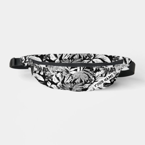 Custom Black White Modern Tropical Leaves Printed Fanny Pack