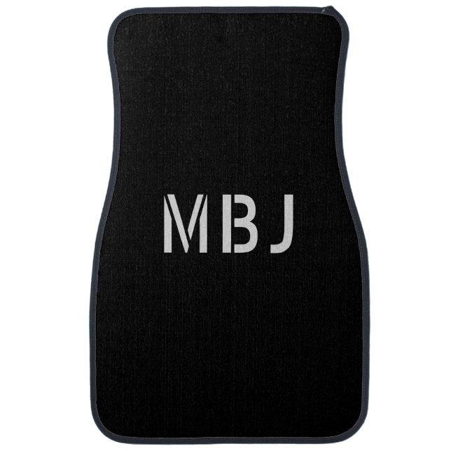 Custom Black White Monogram Initial Car Floor Mat (Front)