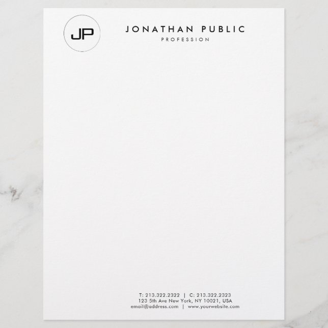 Custom Black White Monogram Simple Template Letterhead (Front)