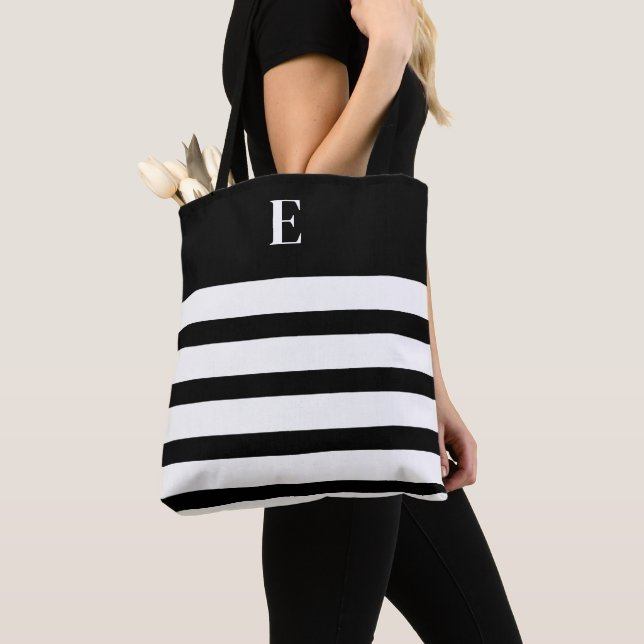Custom Black & White Monogram  Tote Bag (Close Up)