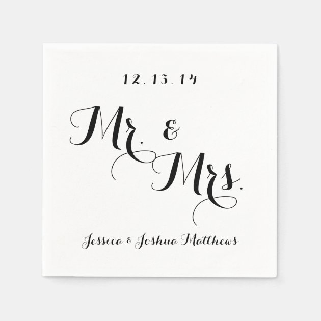 Custom Black & White Mr. & Mrs. Wedding Napkins