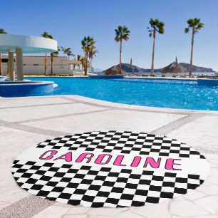 Custom Black White Neon Pink Abstract Geometric Beach Towel