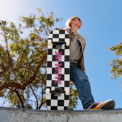 Custom Black White Neon Pink Abstract Geometric Skateboard