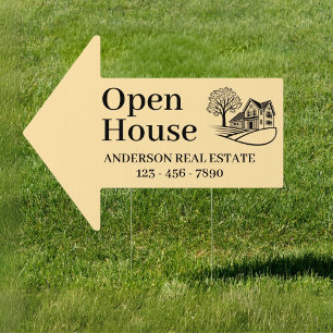 Custom Black White Open House Real Estate Arrow Sign