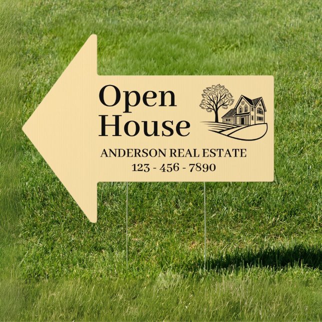 Custom Black White Open House Real Estate Arrow Sign (Creator Uploaded)