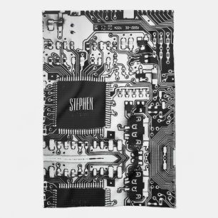 Custom Black White PCB Printed Circuit Board Geek Kitchen Towel