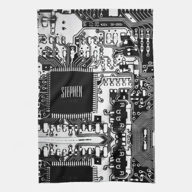 Custom Black White PCB Printed Circuit Board Geek Kitchen Towel (Vertical)