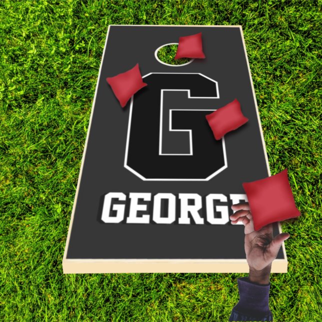 Custom Black White Personalized Monogram For Him Cornhole Set (Creator Uploaded)