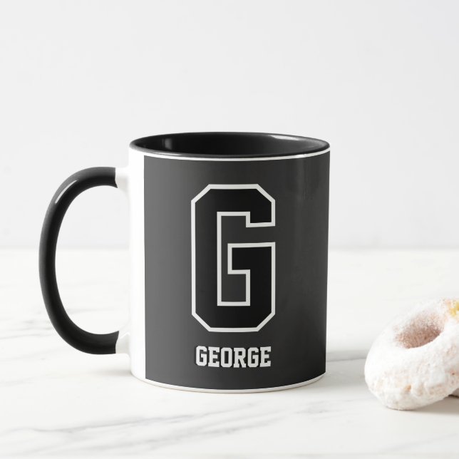 Custom Black White Personalized Monogram For Him Mug (With Donut)
