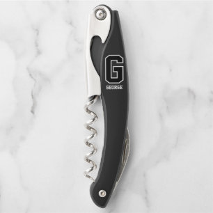 Custom Black White Personalized Monogram For Him Waiter's Corkscrew