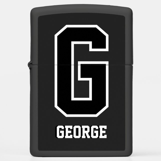 Custom Black White Personalized Monogram For Him Zippo Lighter (Front)