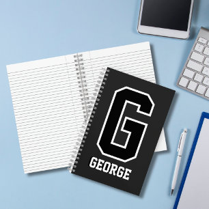 Custom Black & White Personalized Monogram Notebook