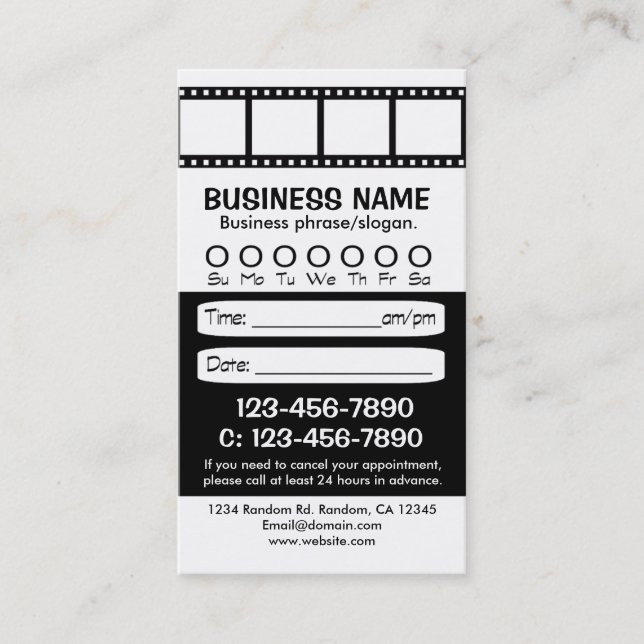 Custom black white photo appointment cards (Front)