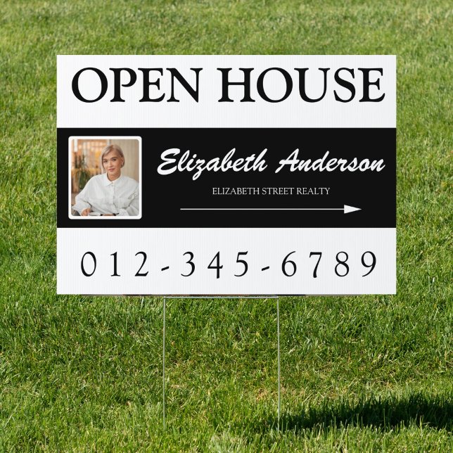 Custom Black White Photo Open House Real Estate Sign (Creator Uploaded)
