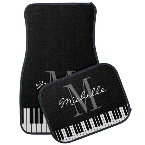 Custom black white piano keys monogram car mat set