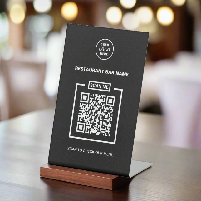 Custom Black & White QR Code Business logo Menu Pedestal Sign (Creator Uploaded)