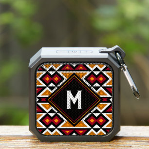 Custom Black White Red Orange Ethnic Retro Pattern Bluetooth Speaker