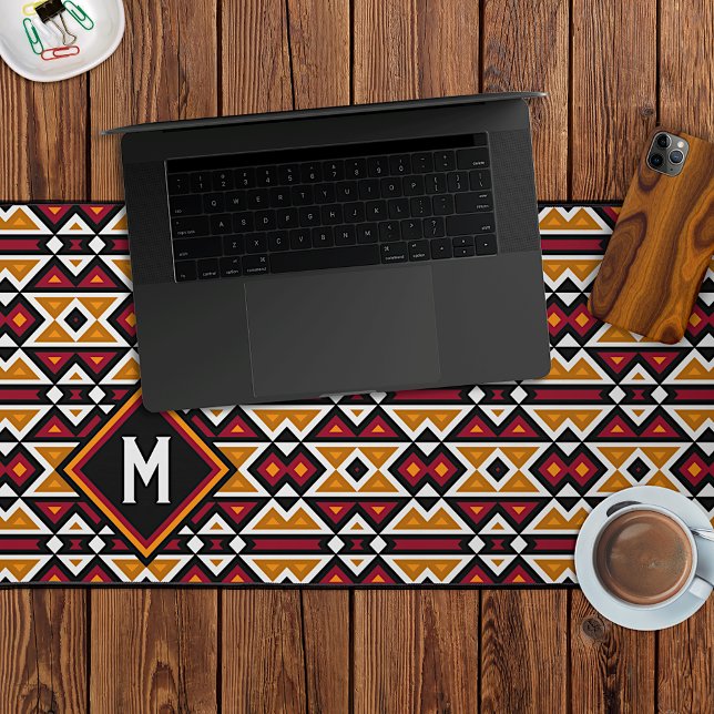Custom Black White Red Orange Ethnic Retro Pattern Desk Mat (Creator Uploaded)