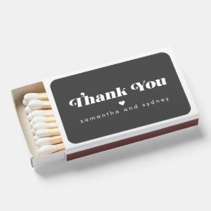 Custom Black White Retro Typography Heart Wedding Matchboxes
