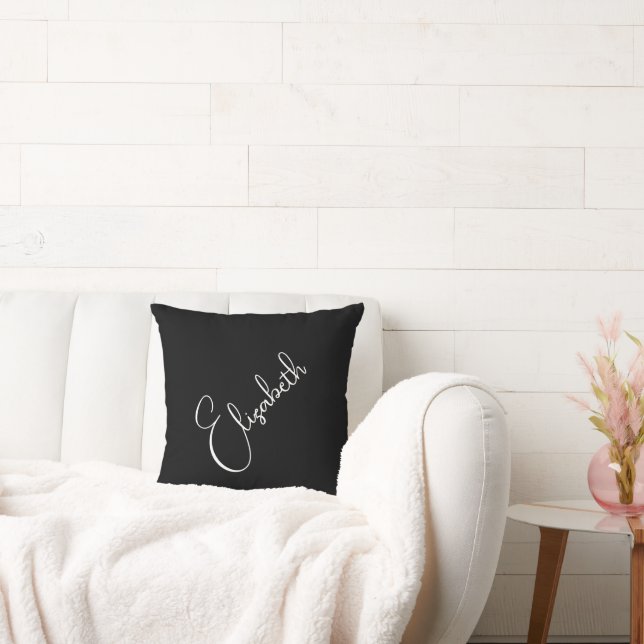 Custom Black White Script Your Own Name Or Text Throw Pillow (Couch)