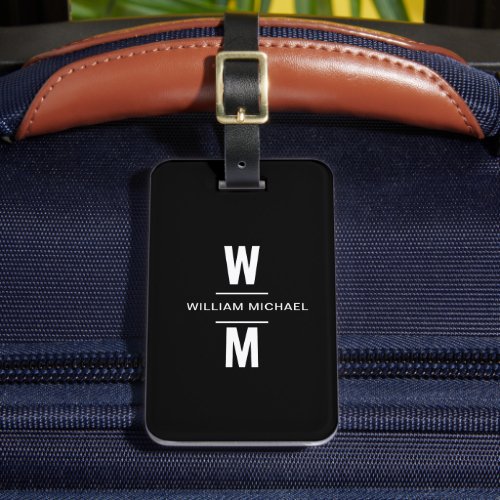 Custom Black White Simple Modern Minimal Monogram Luggage Tag