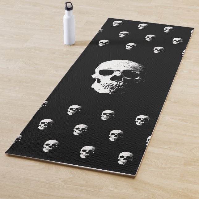 Custom Black & White Skull Template Fitness Yoga Mat (In Situ)
