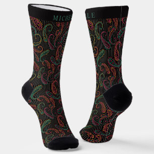 Custom Black White Stripe Paisley Pattern Socks