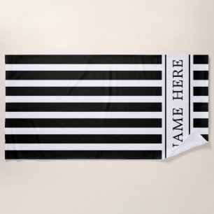 Custom Black White Striped Beach Towel with Name