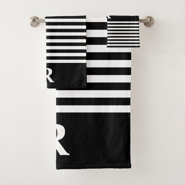 Custom Black/White Stripes Bath Towel Set (Insitu)
