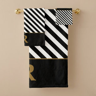 Custom Black/White Stripes Bath Towel Set