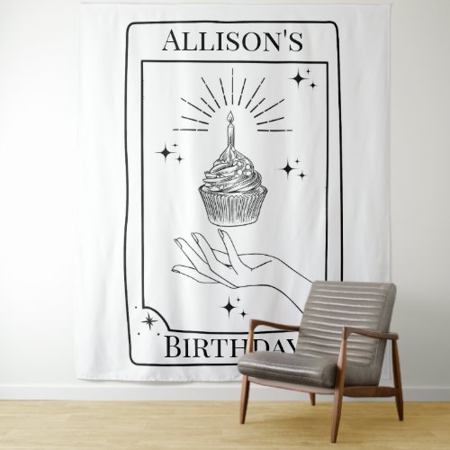 Custom Black White Tarot Card Birthday Banner Tapestry