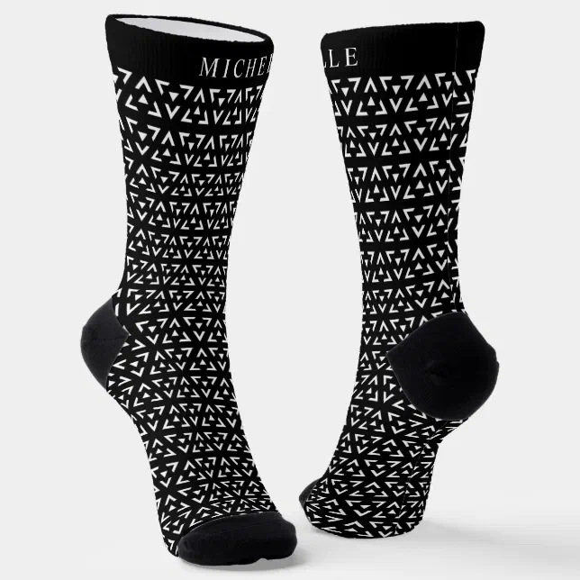 Custom Black & White Triangle Geometric Pattern Socks | Zazzle