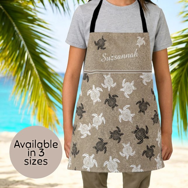 Custom Black White Tribal Art Turtles Pattern Apron (small tribal art turtle apron)