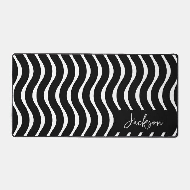Custom Black & White Wavy Pattern Desk Mat (Front)